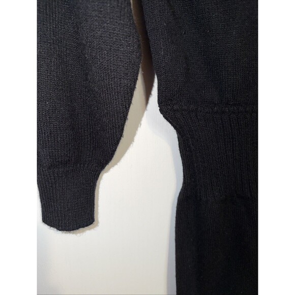 Vintage Plain Jane Sweater Dress Black Gold Buttons Cable Knit 80s 90s Classic M - Picture 3 of 14